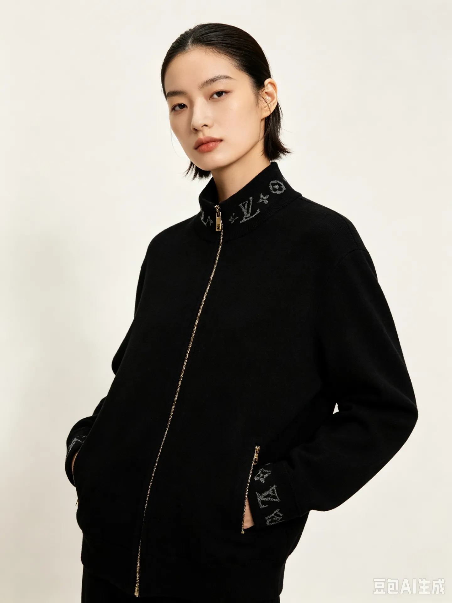 Louis Vuitton/Louis Vuitton jacquard threaded wool zipper jacket